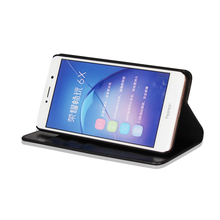Crazy Horse Texture Wallet Stand Genuine Leather Case for Huawei Honor 6x (2016) / Mate 9 Lite - Black-6