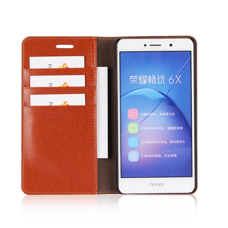 Crazy Horse Texture Genuine Leather Phone Case for Huawei Honor 6x (2016) / Mate 9 Lite - Brown-5
