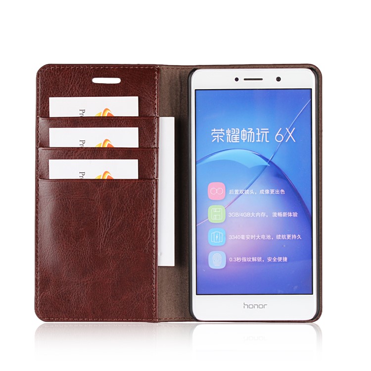 Crazy Horse Texture Genuine Leather Mobile Casing for Huawei Honor 6x (2016) / Mate 9 Lite - Coffee-5