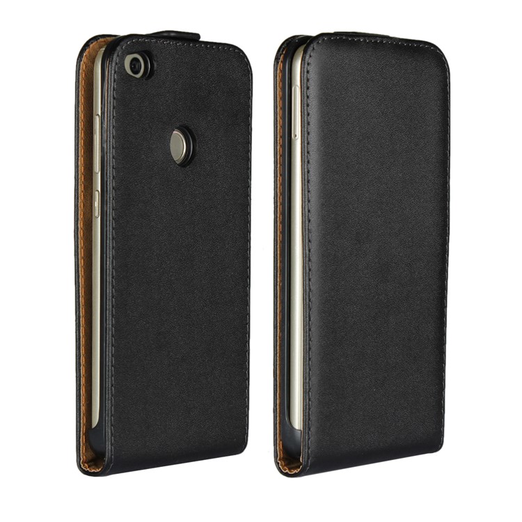 Vertical Flip Genuine Split Leather Case for Huawei P8 Lite (2017)/Honor 8 Lite - Black-1