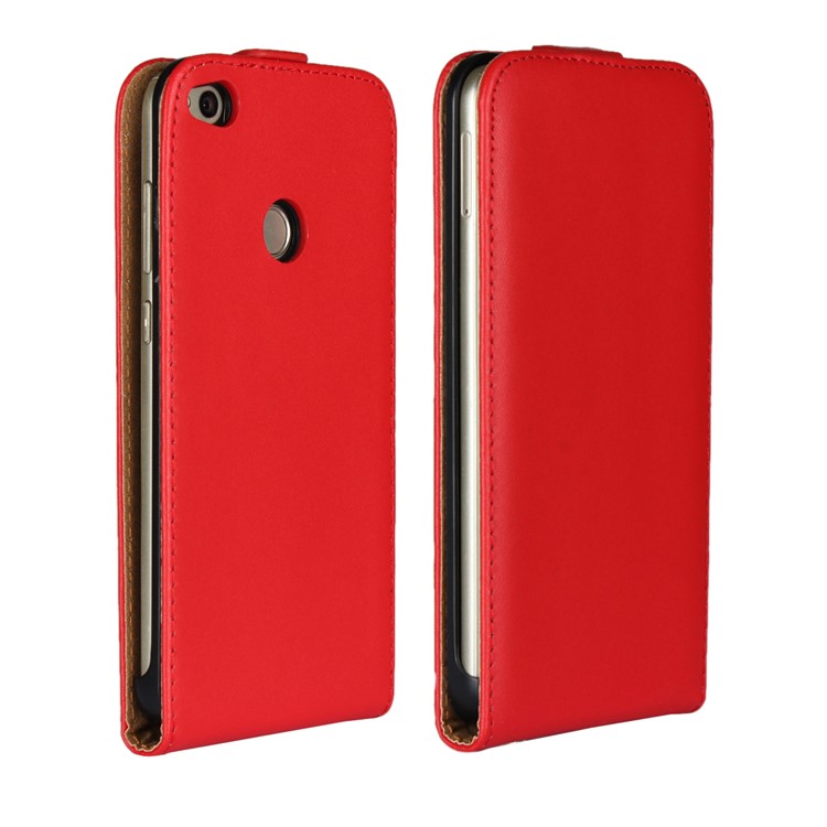 Vertical Flip Genuine Split Leather Shell for Huawei P8 Lite (2017)/Honor 8 Lite - Red-1
