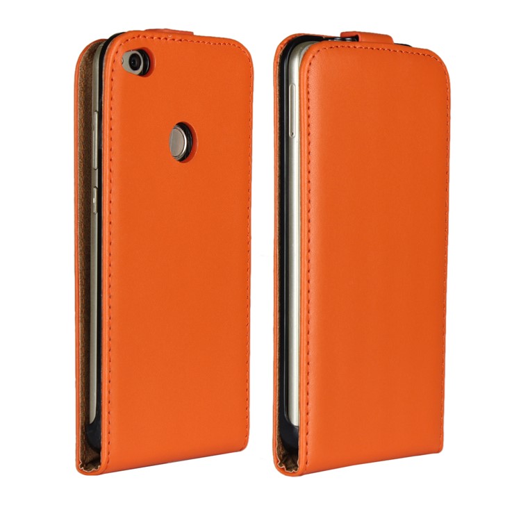 Vertical Flip Genuine Split Leather Phone Shell for Huawei P8 Lite (2017)/Honor 8 Lite - Orange-1
