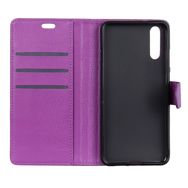 Litchi Skin Leather Stand Case with Card Slots for Huawei P20 - Purple-4