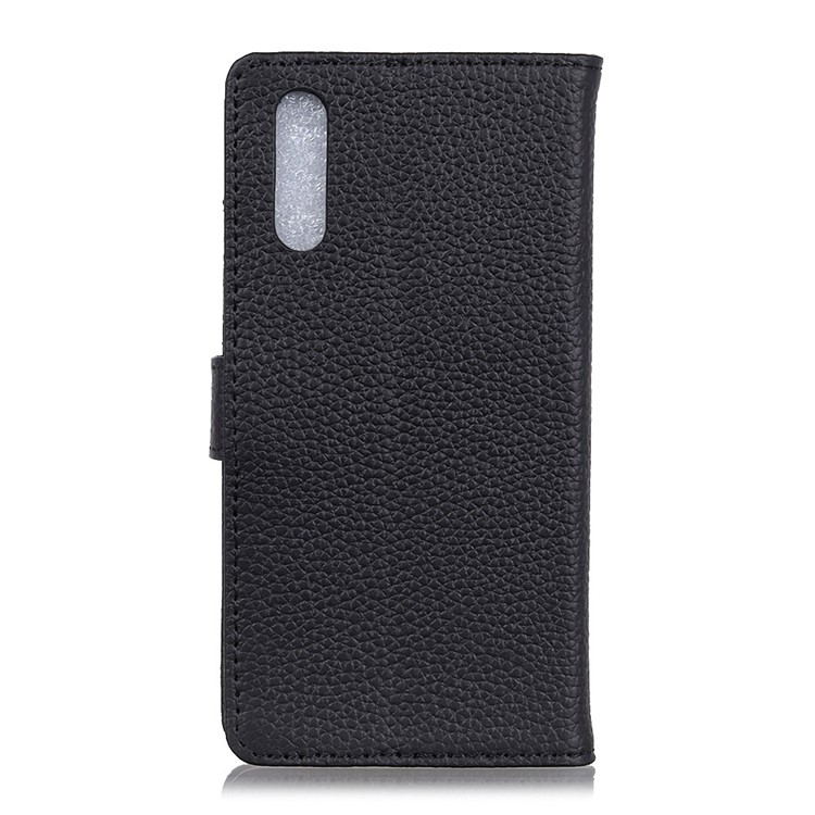 Litchi Texture Genuine Leather Wallet Stand Case for Huawei P20 - Black-2