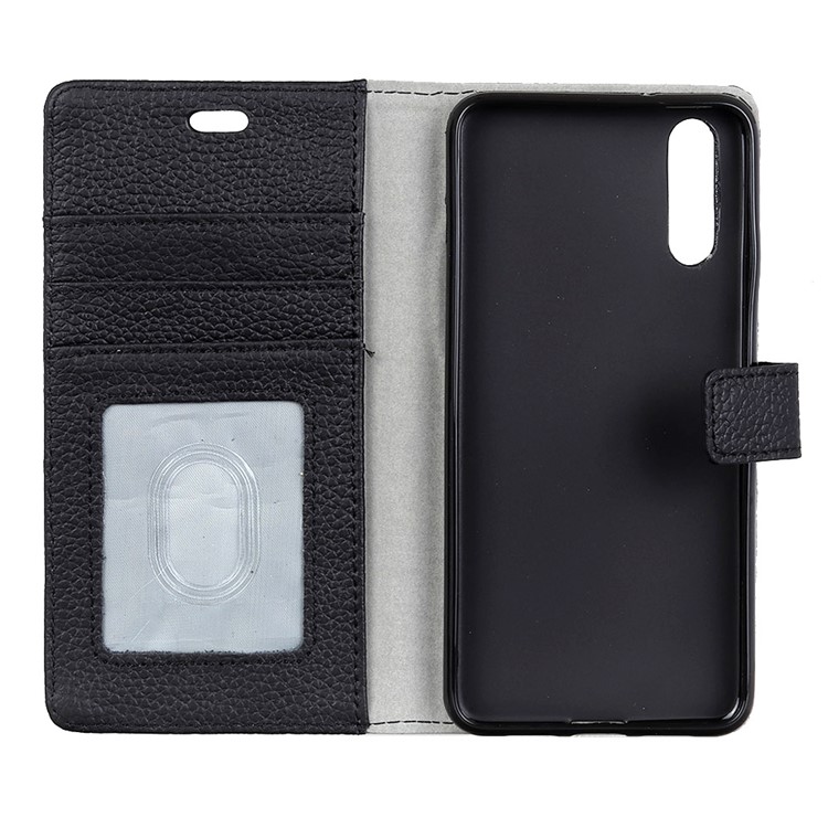 Litchi Texture Genuine Leather Wallet Stand Case for Huawei P20 - Black-3