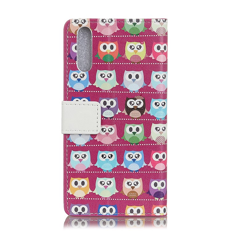 Pattern Printing Wallet Leather Stand Case for Huawei P20 - Purple Background Owls-2