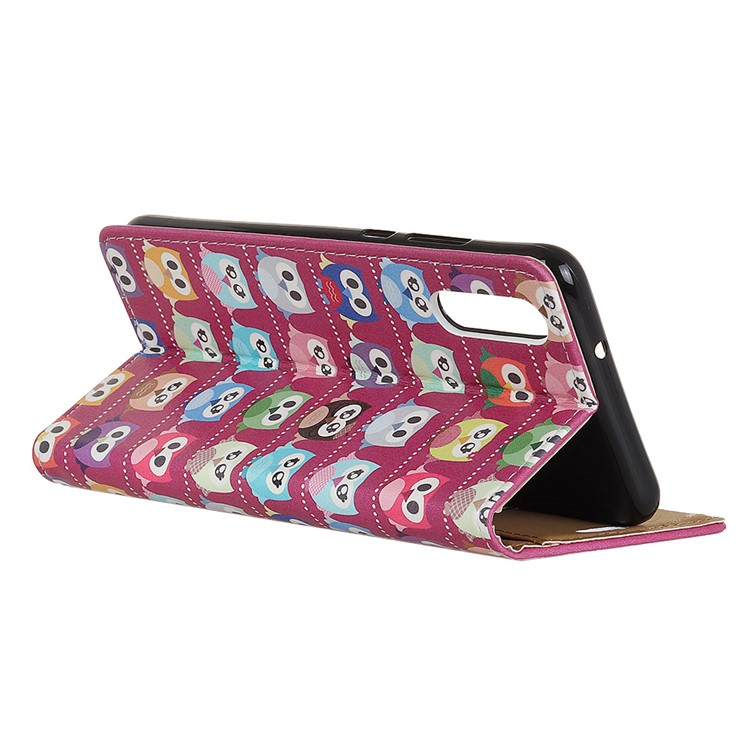 Pattern Printing Wallet Leather Stand Case for Huawei P20 - Purple Background Owls-3