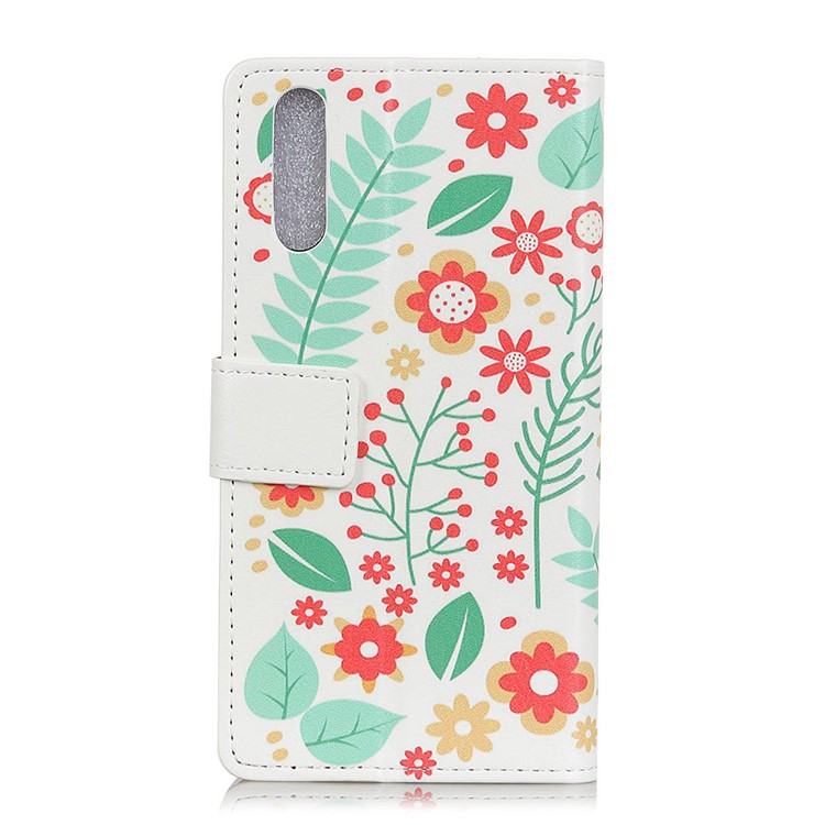Pattern Printing Wallet Leather Stand Mobile Casing for Huawei P20 - Flowers and Leaves-2
