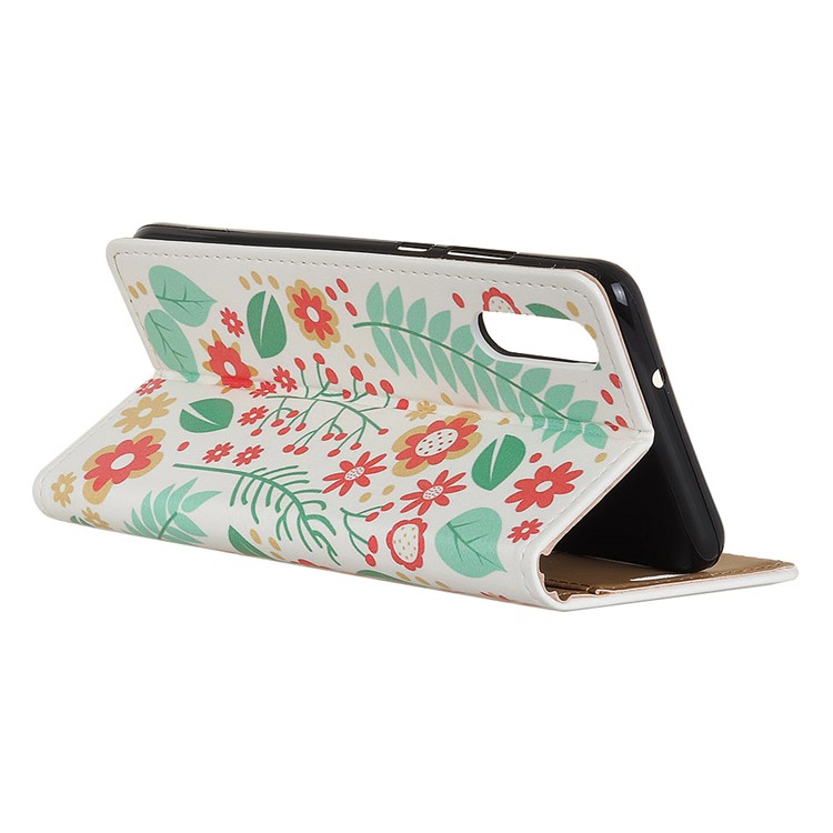 Pattern Printing Wallet Leather Stand Mobile Casing for Huawei P20 - Flowers and Leaves-3