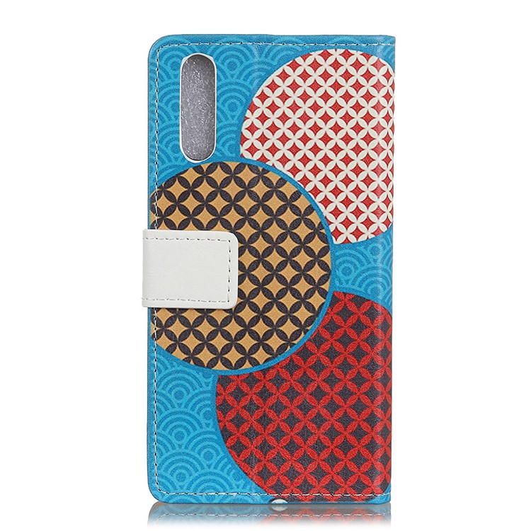 Pattern Printing Wallet Leather Stand Protector Cover for Huawei P20 - Seamless Circles-2