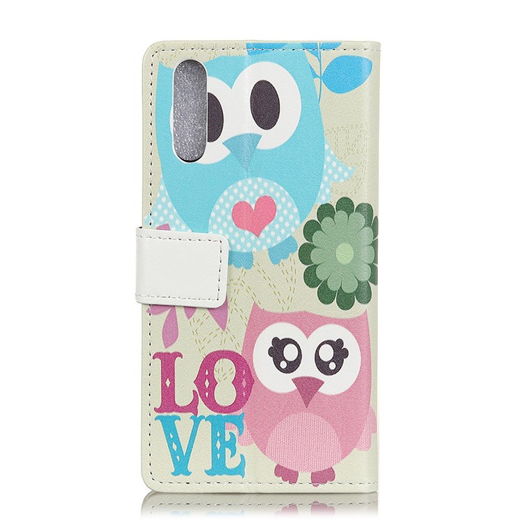 Pattern Printing Wallet Leather Stand Shell Case for Huawei P20 - Cute Owl and LOVE Pattern-2