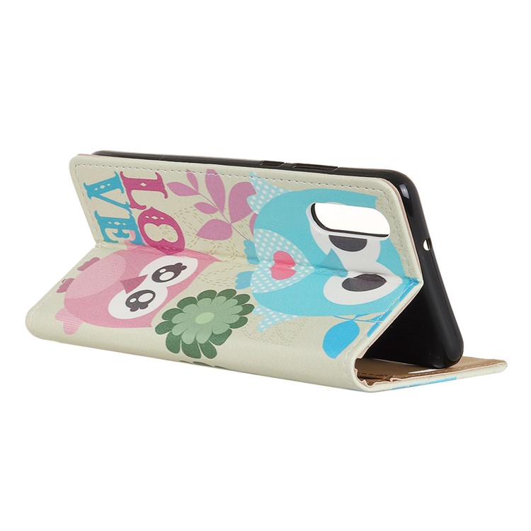Pattern Printing Wallet Leather Stand Shell Case for Huawei P20 - Cute Owl and LOVE Pattern-3