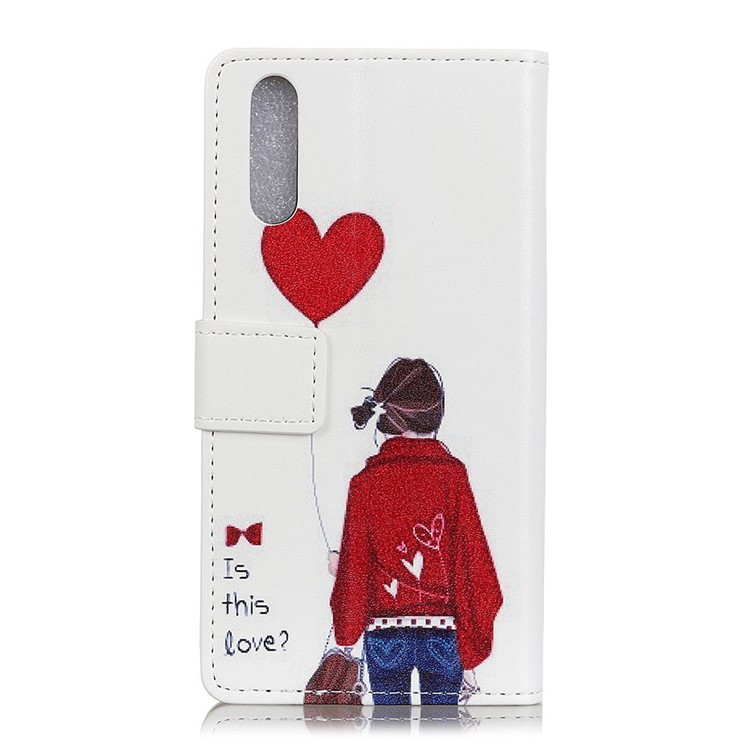 Pattern Printing Wallet Leather Stand Cover Case for Huawei P20 - Girl & Heart Shaped Balloon-2