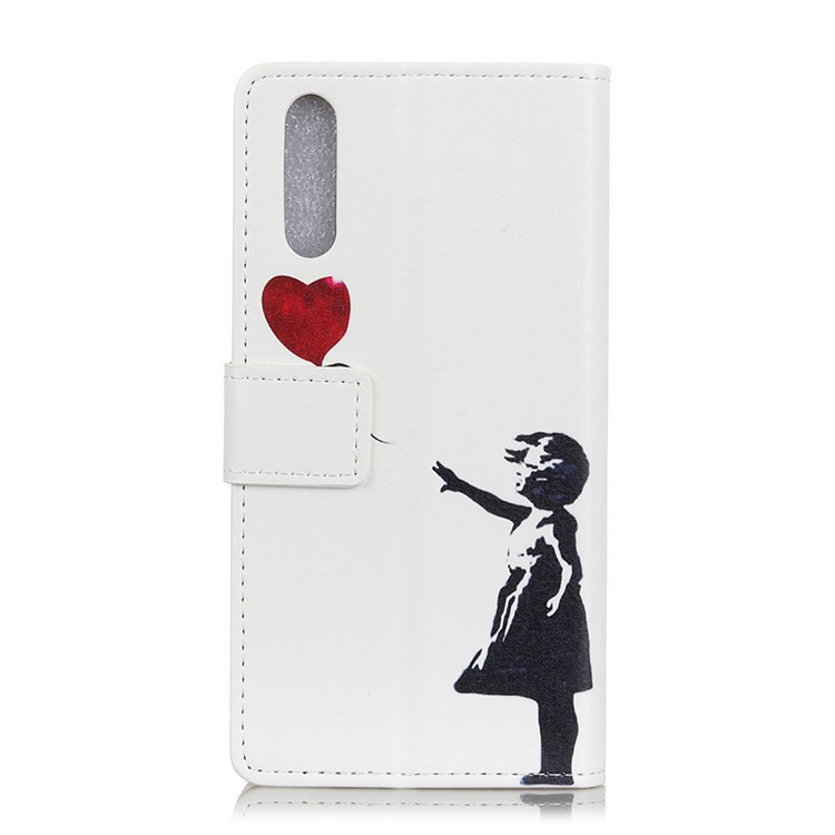 Pattern Printing Wallet Leather Stand Mobile Casing for Huawei P20 - Girl Releasing Balloon-2