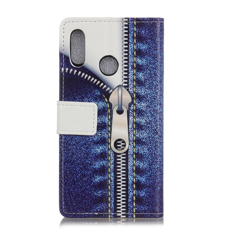 Patterned PU Leather Wallet Magnetic Phone Case with Stand for Huawei P20 Lite/Nova 3e - Jeans with Zipper-2