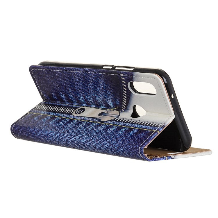 Patterned PU Leather Wallet Magnetic Phone Case with Stand for Huawei P20 Lite/Nova 3e - Jeans with Zipper-3