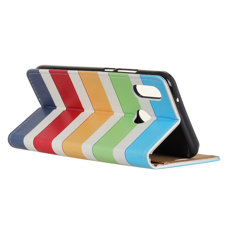 Patterned PU Leather Wallet Magnetic Protective Casing with Stand for Huawei P20 Lite/Nova 3e - Colorized Stripes-3