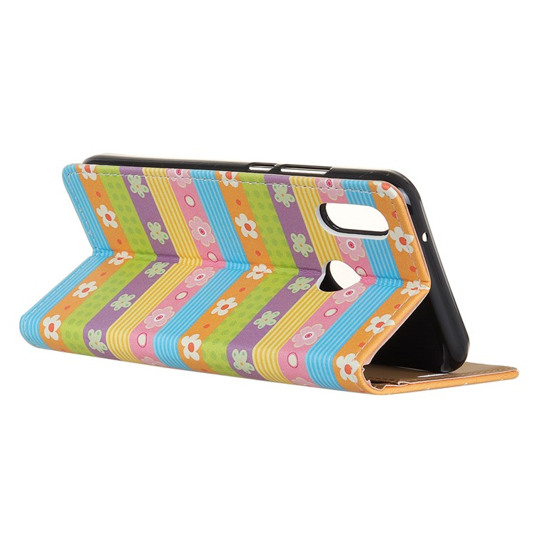 Patterned PU Leather Wallet Magnetic Protective Shell with Stand for Huawei P20 Lite/Nova 3e - Colorful Stripes & Flowers-3