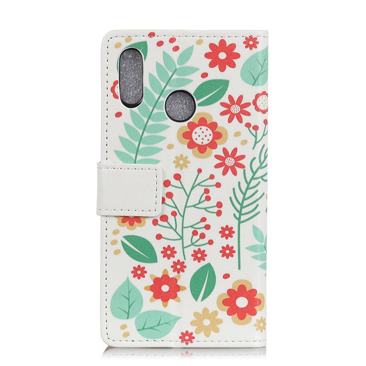Patterned PU Leather Wallet Magnetic Stand Phone Casing for Huawei P20 Lite/Nova 3e - Flowers and Leaves-2