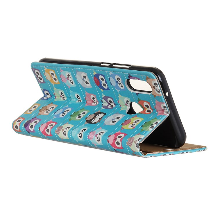 Patterned PU Leather Wallet Magnetic Protective Mobile Phone Casing with Stand for Huawei P20 Lite/Nova 3e - Multiple Colorful Owls-3