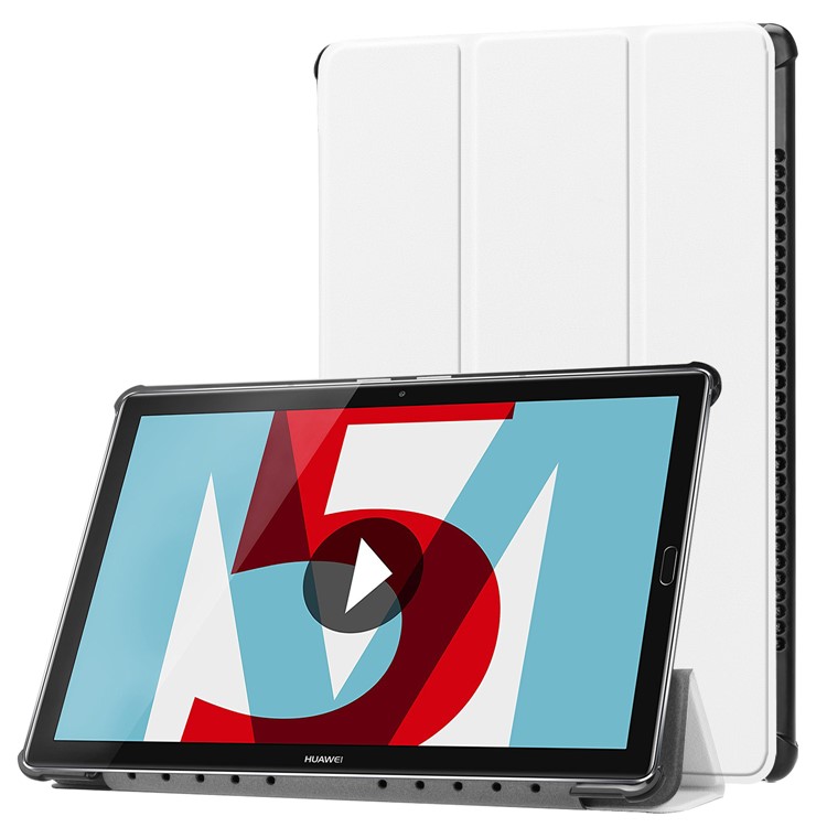 Tri-fold Leather Cover with Stand for Huawei MediaPad M5 10 / M5 10 (Pro) - White-1