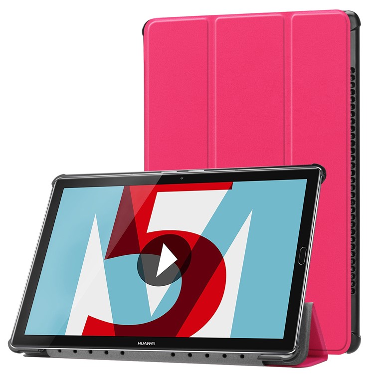 Tri-fold Leather Case Cover with Stand for Huawei MediaPad M5 10 / M5 10 (Pro) - Rose-1