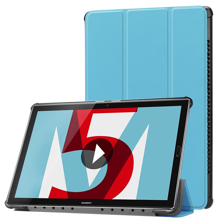 PU Lederhülle Mit Dreifachem Standfuß Für Huawei Mediapad M5 10 / M5 10 (pro) - Baby Blau-1