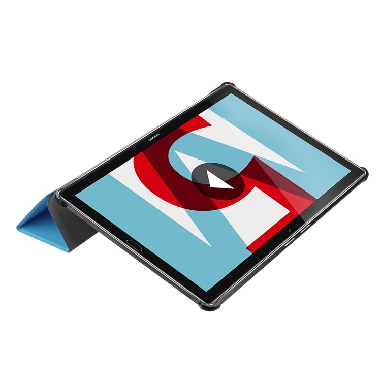 PU Lederhülle Mit Dreifachem Standfuß Für Huawei Mediapad M5 10 / M5 10 (pro) - Baby Blau-4
