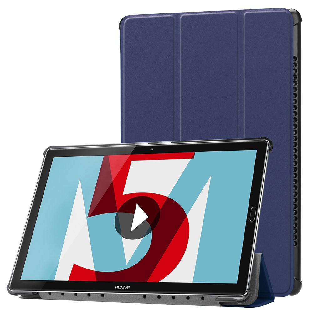Tri-fold Leather Cover Shell with Stand for Huawei MediaPad M5 10 / M5 10 (Pro) - Dark Blue-1