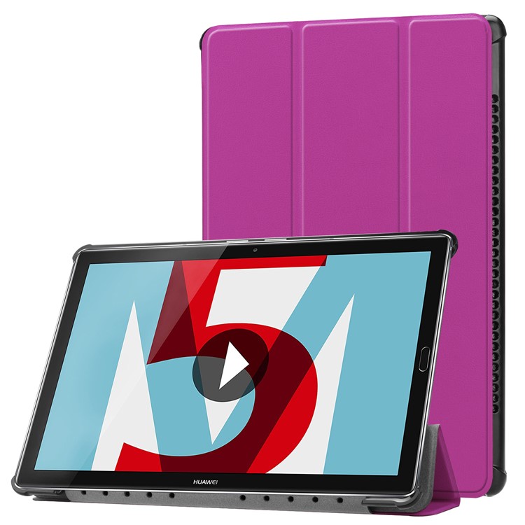 Tri-fold Leather Folio Case with Stand for Huawei MediaPad M5 10 / M5 10 (Pro) - Purple-1
