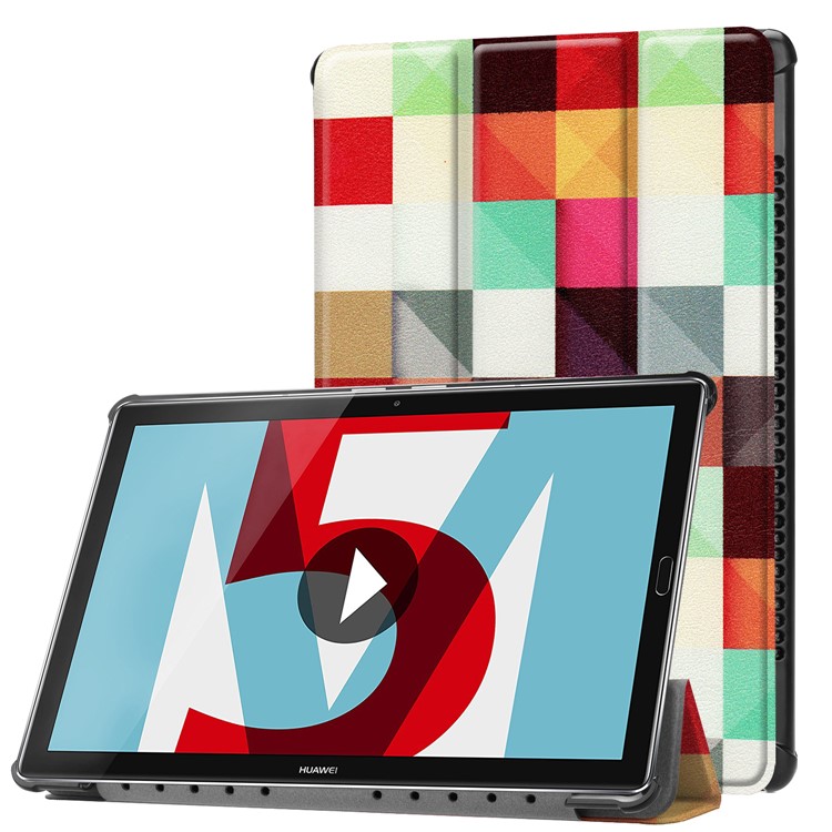 Pattern Printing Tri-fold Leather Stand Case for Huawei MediaPad M5 10 / M5 10 (Pro) - Square Pattern-1