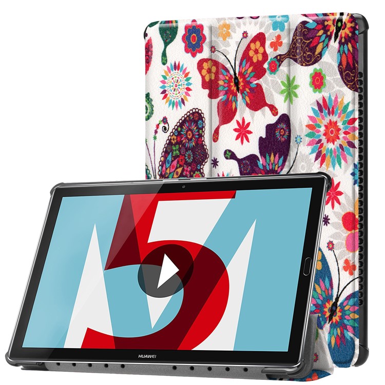 Pattern Printing Tri-fold Leather Stand Cover for Huawei MediaPad M5 10 / M5 10 (Pro) - Butterfly Flower-1