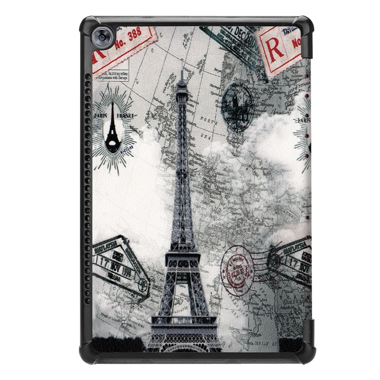 Pattern Printing Tri-fold Leather Stand Shell for Huawei MediaPad M5 10 / M5 10 (Pro) - Eiffel Tower-3