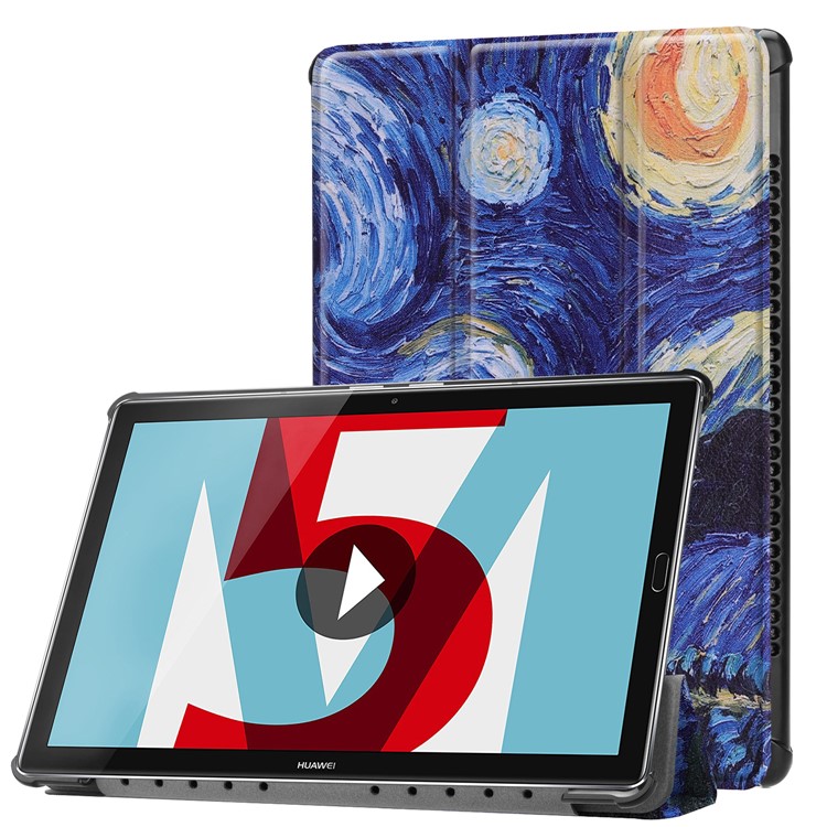 Pattern Printing Leather Case with Tri-fold Stand for Huawei MediaPad M5 10 / M5 10 (Pro) - Oil Painting-1