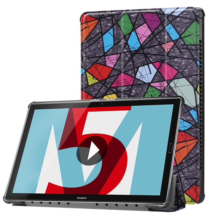 Pattern Printing Tri-fold Stand Leather Protection Case for Huawei MediaPad M5 10 / M5 10 (Pro) - Geometric Pattern-1