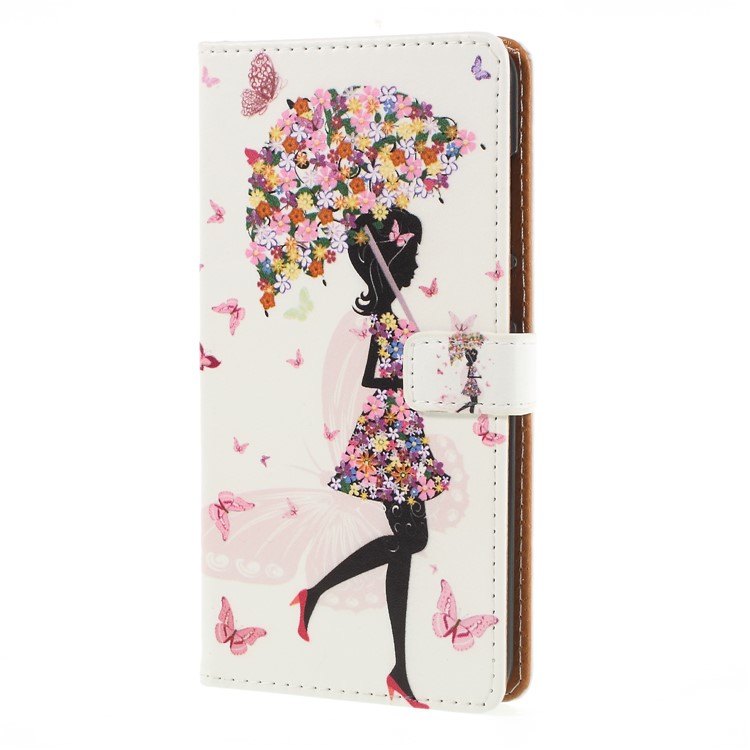 Pattern Printing Stand Leather Wallet Protective Shell Case for Huawei P20 Pro - Flowered Girl Holding Umbrella-1