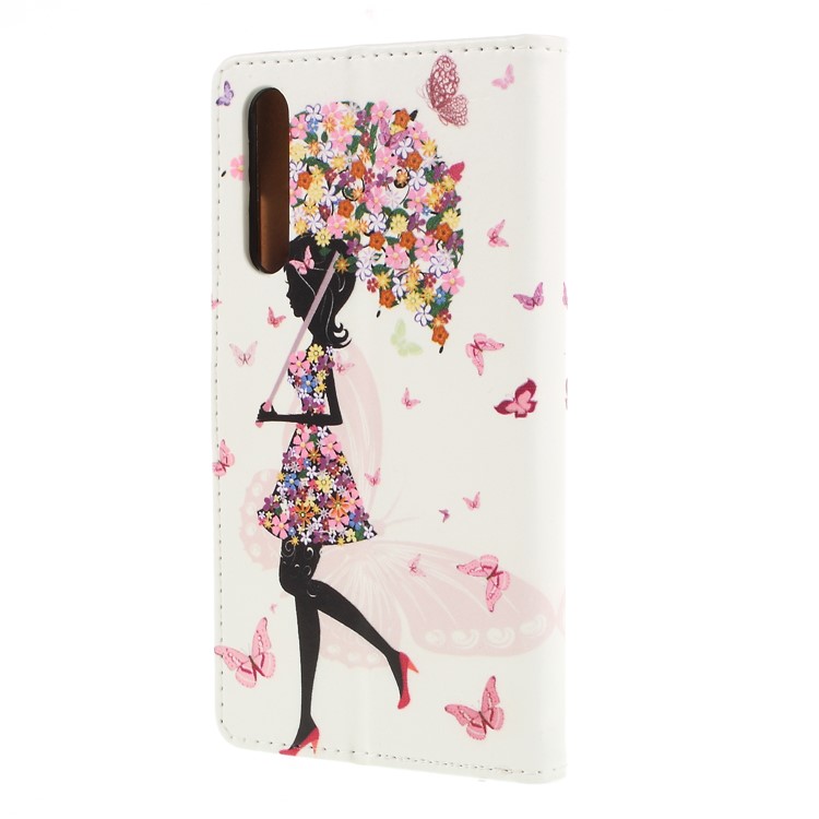 Pattern Printing Stand Leather Wallet Protective Shell Case for Huawei P20 Pro - Flowered Girl Holding Umbrella-2
