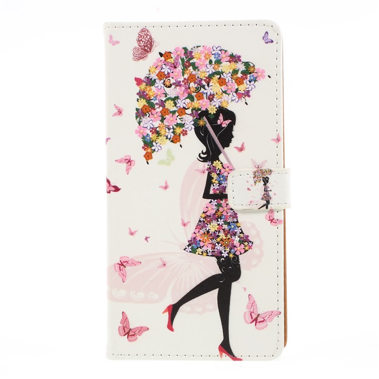 Pattern Printing Stand Leather Wallet Protective Shell Case for Huawei P20 Pro - Flowered Girl Holding Umbrella-3