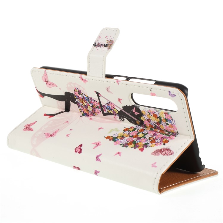 Pattern Printing Stand Leather Wallet Protective Shell Case for Huawei P20 Pro - Flowered Girl Holding Umbrella-5