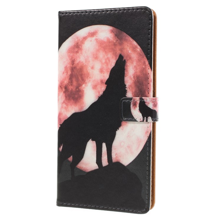 Pattern Printing PU Leather Wallet Phone Cover for Huawei P20 - Wolf Howling at the Moon-1