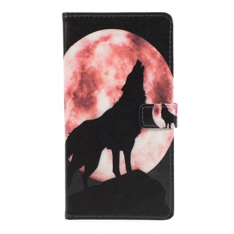 Pattern Printing PU Leather Wallet Phone Cover for Huawei P20 - Wolf Howling at the Moon-3