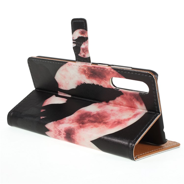 Pattern Printing PU Leather Wallet Phone Cover for Huawei P20 - Wolf Howling at the Moon-5