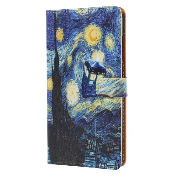 Pattern Printing PU Leather Wallet Phone Shell for Huawei P20 - The Starry Night-1