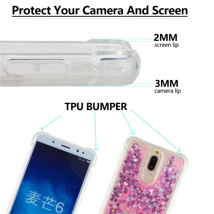 Dynamic Glitter Powder Sequins Shockproof TPU Gel Case for Huawei Mate 10 Lite / nova 2i / Maimang 6 / Honor 9i (India) - Rose-2