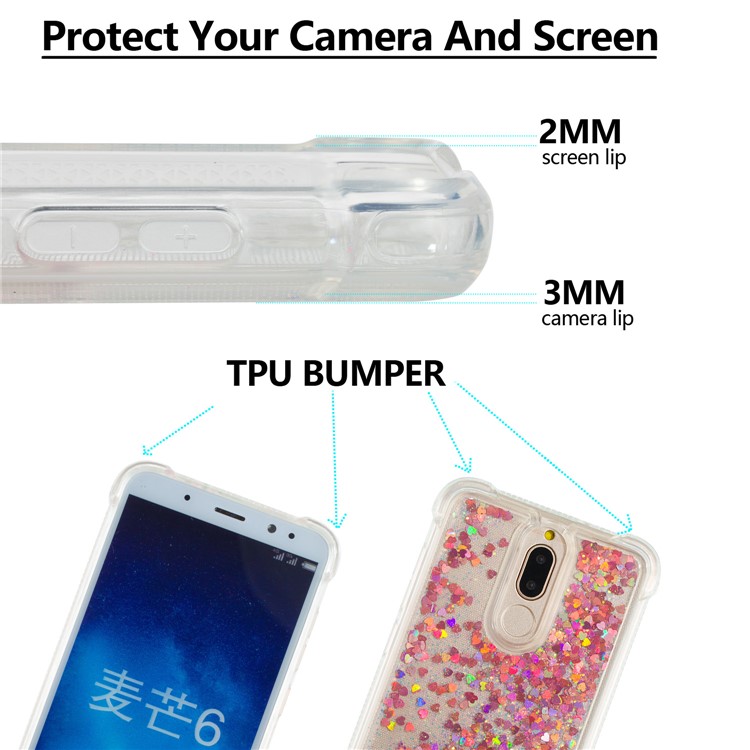 Dynamic Glitter Powder Sequins Shockproof TPU Back Case for Huawei Mate 10 Lite / nova 2i (India) - Red-2