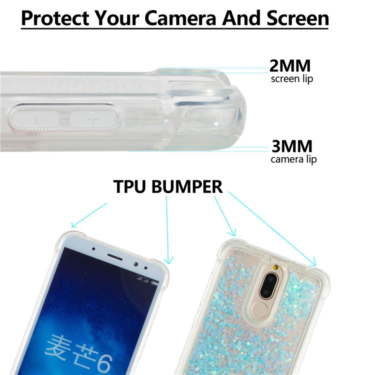 Dynamic Glitter Powder Sequins Shockproof TPU Cover Case for Huawei Mate 10 Lite / Honor 9i (India) - Baby Blue-2