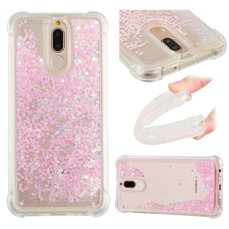 Dynamic Glitter Powder Sequins Shockproof TPU Phone Casing for Huawei Mate 10 Lite / Maimang 6 - Pink-1