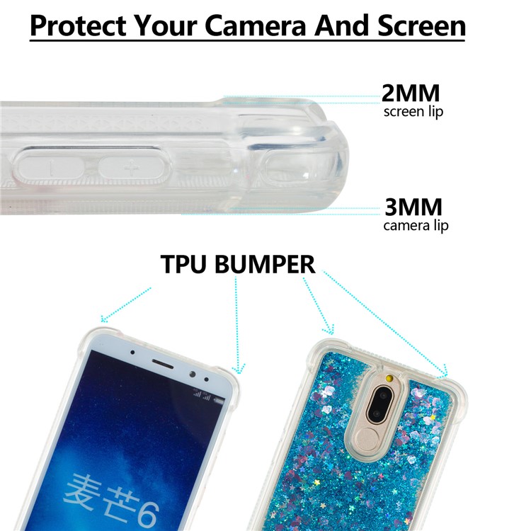 Dynamic Glitter Powder Sequins Shockproof TPU Mobile Shell for Huawei Mate 10 Lite / nova 2i - Dark Blue-2