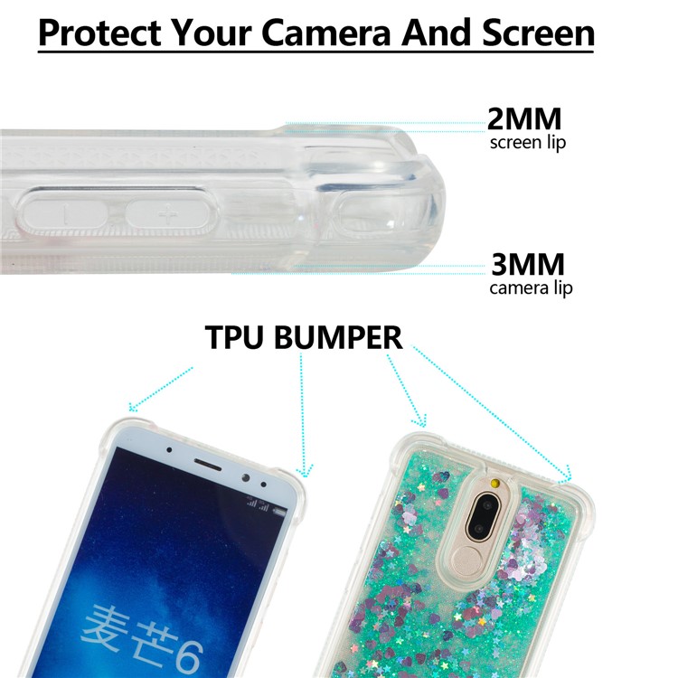 Dynamic Glitter Powder Sequins Shockproof TPU Back Cover Case for Huawei Mate 10 Lite / Honor 9i (India) - Cyan-5