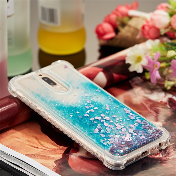 Dynamic Glitter Powder Sequins Shockproof TPU Back Cover Case for Huawei Mate 10 Lite / Honor 9i (India) - Cyan-7